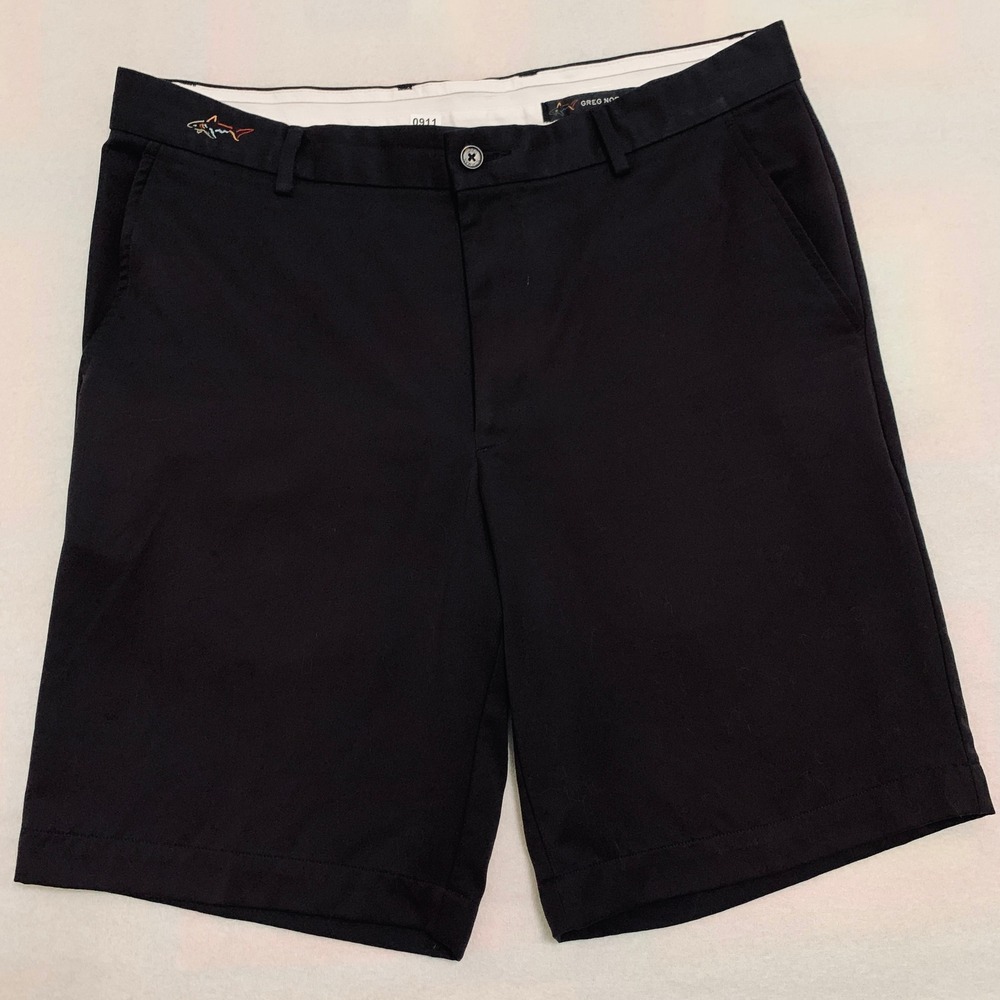 Greg Norman Golf‎ Shorts Men's 33 Black Polyester Performance Shark Logo 10-inch